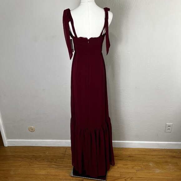 After Six 1570 Size 2 Burgundy Tie-Shoulder Bustier Ruffle Hem Maxi Dress NEW - Picture 5 of 12